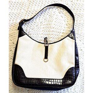 Yukiko Hanai Vegan Leather & Canvas Shoulder Bag Brown & Cream